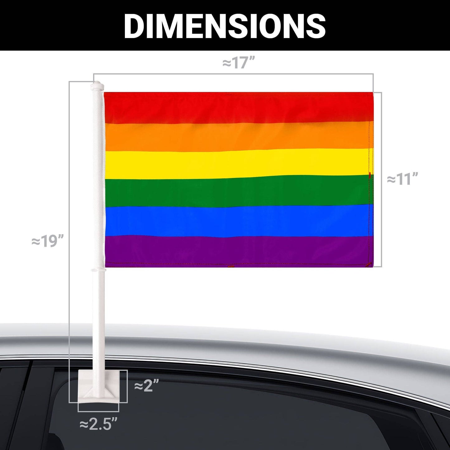 LGBTQ Rainbow Pride Car Flag | 11x17 In | Double LiteWeave Pro Series Double Sided Printed 150D Polyester | Flagpole Included/ 11X17IN