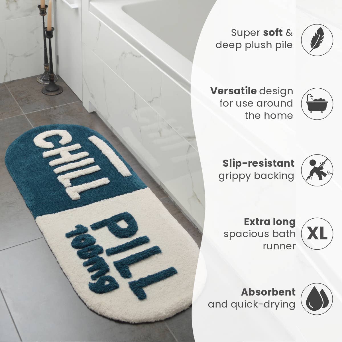 Chill Pill Rug, Hand Tufted Long Bath Mat Runner Non Slip: Red