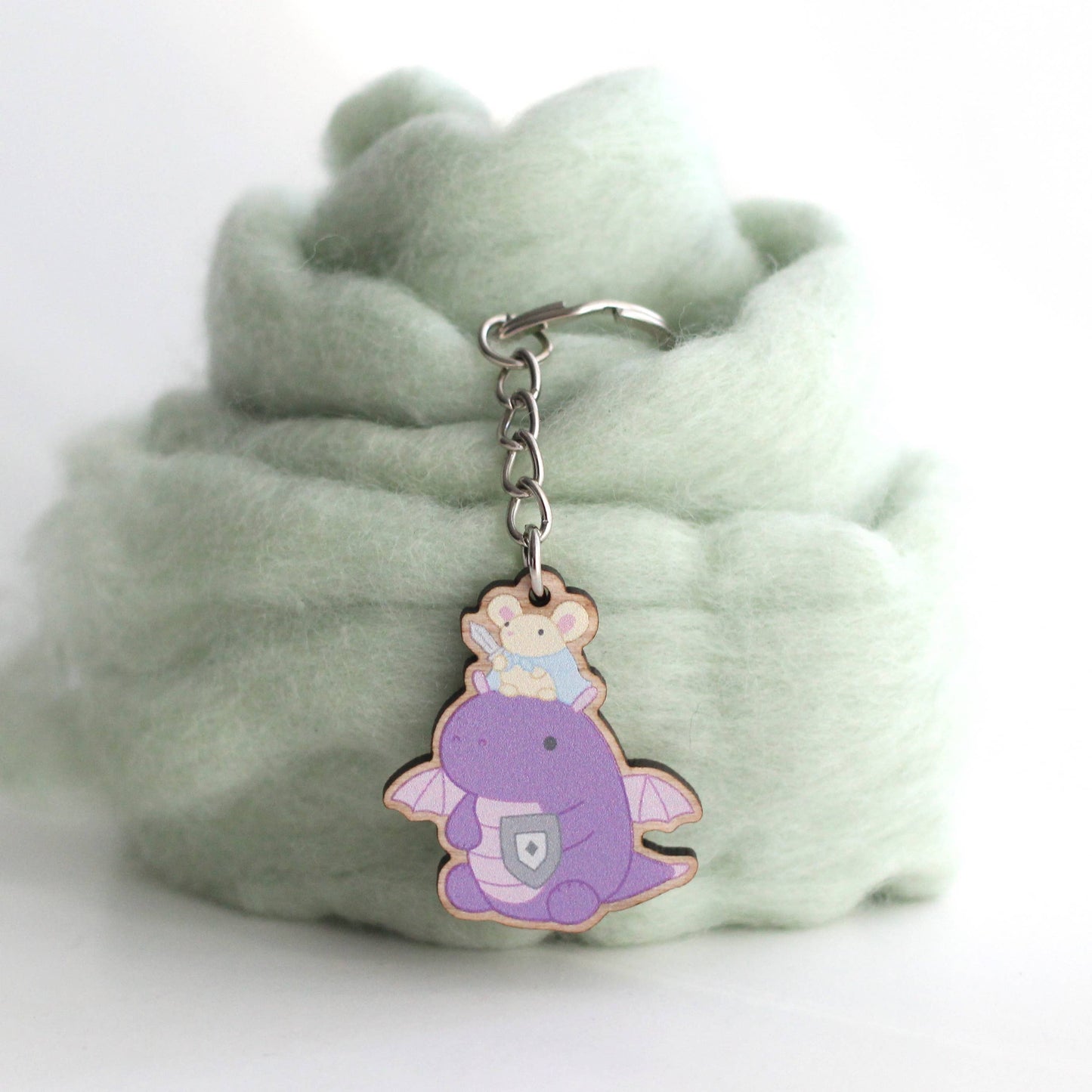 Mouse on Dragon Keychain. Wooden Dragon Key Charm. Geek Gift