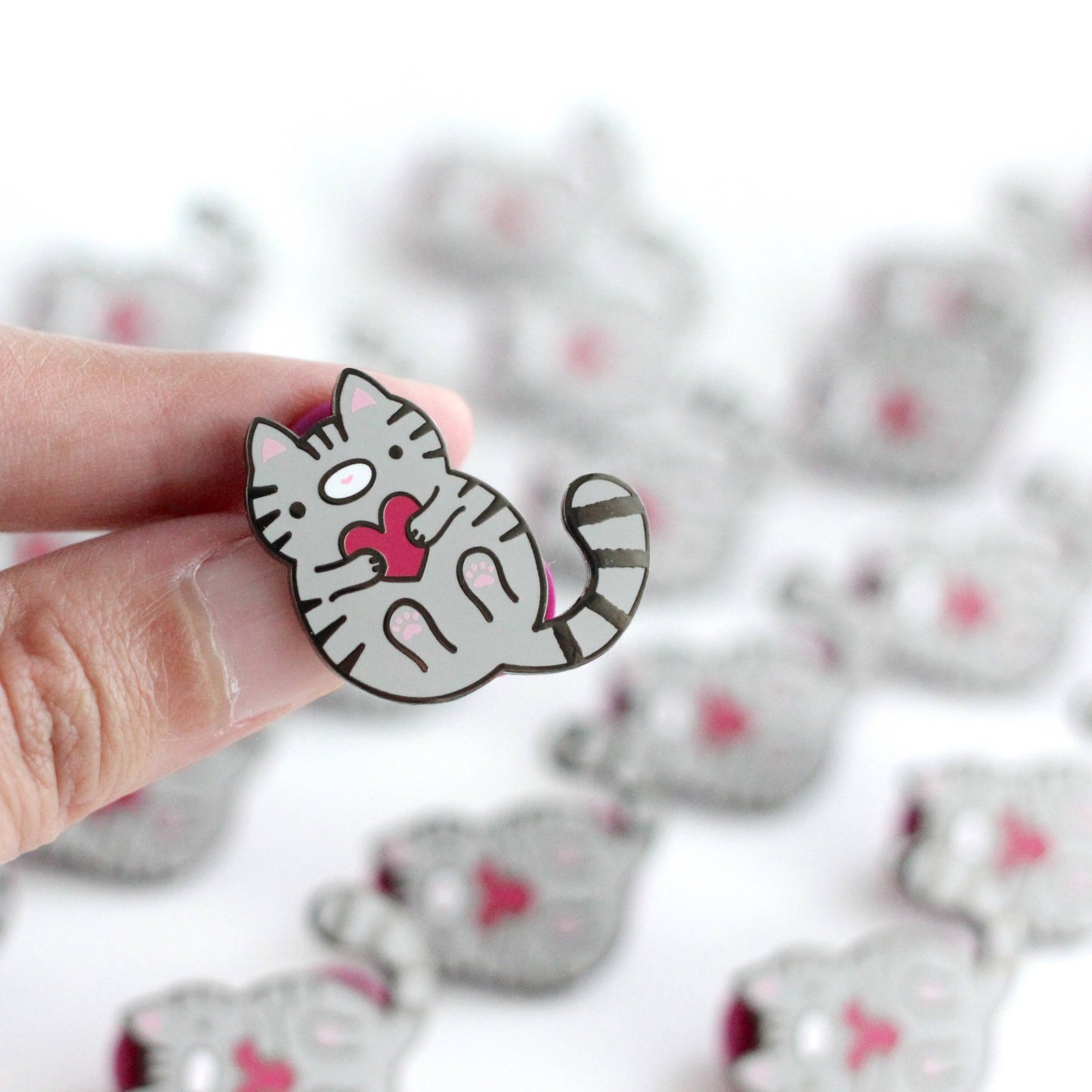 Grey Tabby Cat Enamel Pin. Cute Kitten Lapel Pin