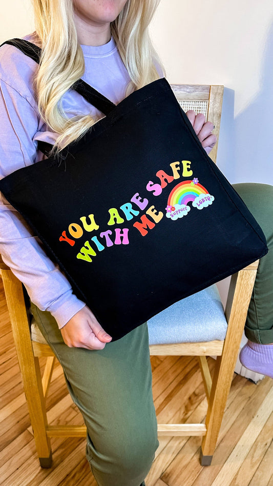 You Are Safe With Me LGBTQ+ Canvas Tote Bag: Black