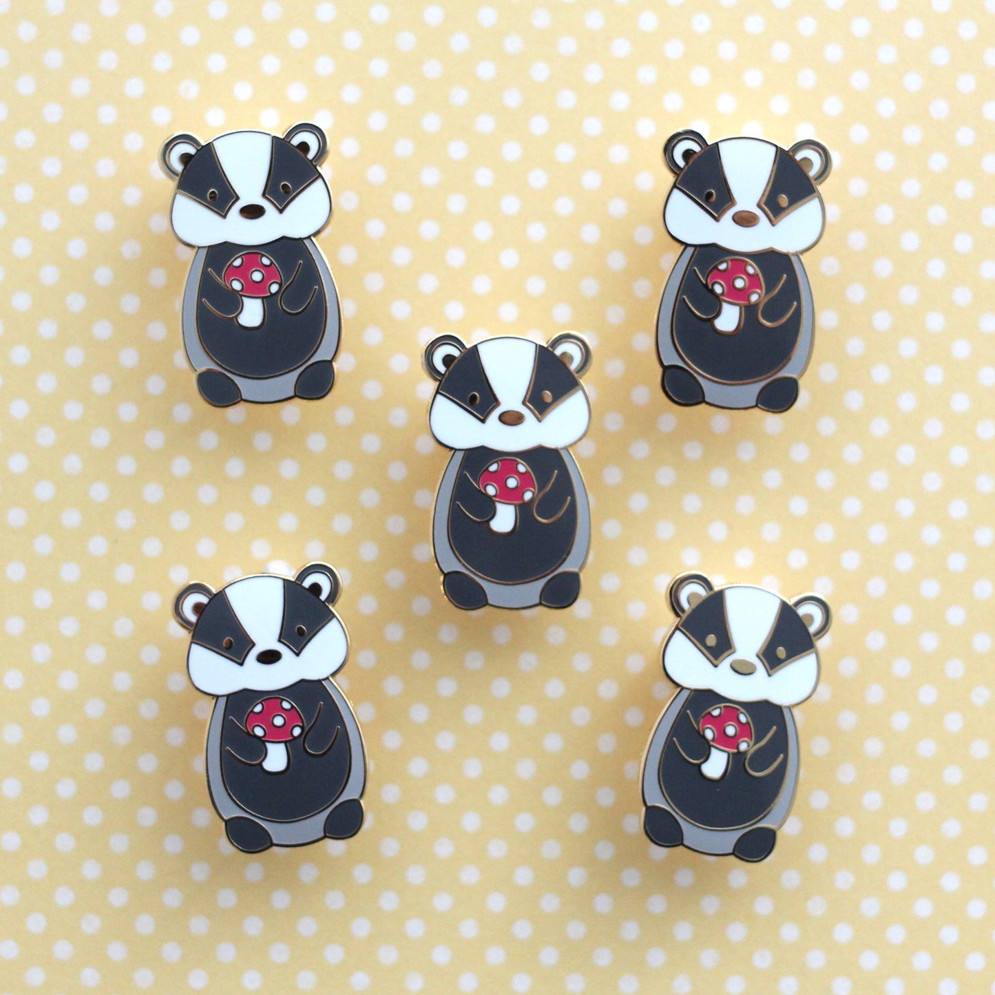 Badger and Red Mushroom Enamel Pin (Black Variant)