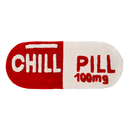 Chill Pill Rug, Hand Tufted Long Bath Mat Runner Non Slip: Red