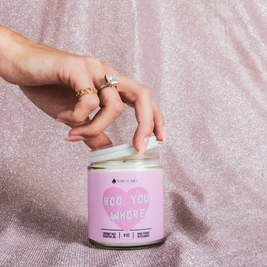 Boo, You Whore- 9oz Funny Pink Candle