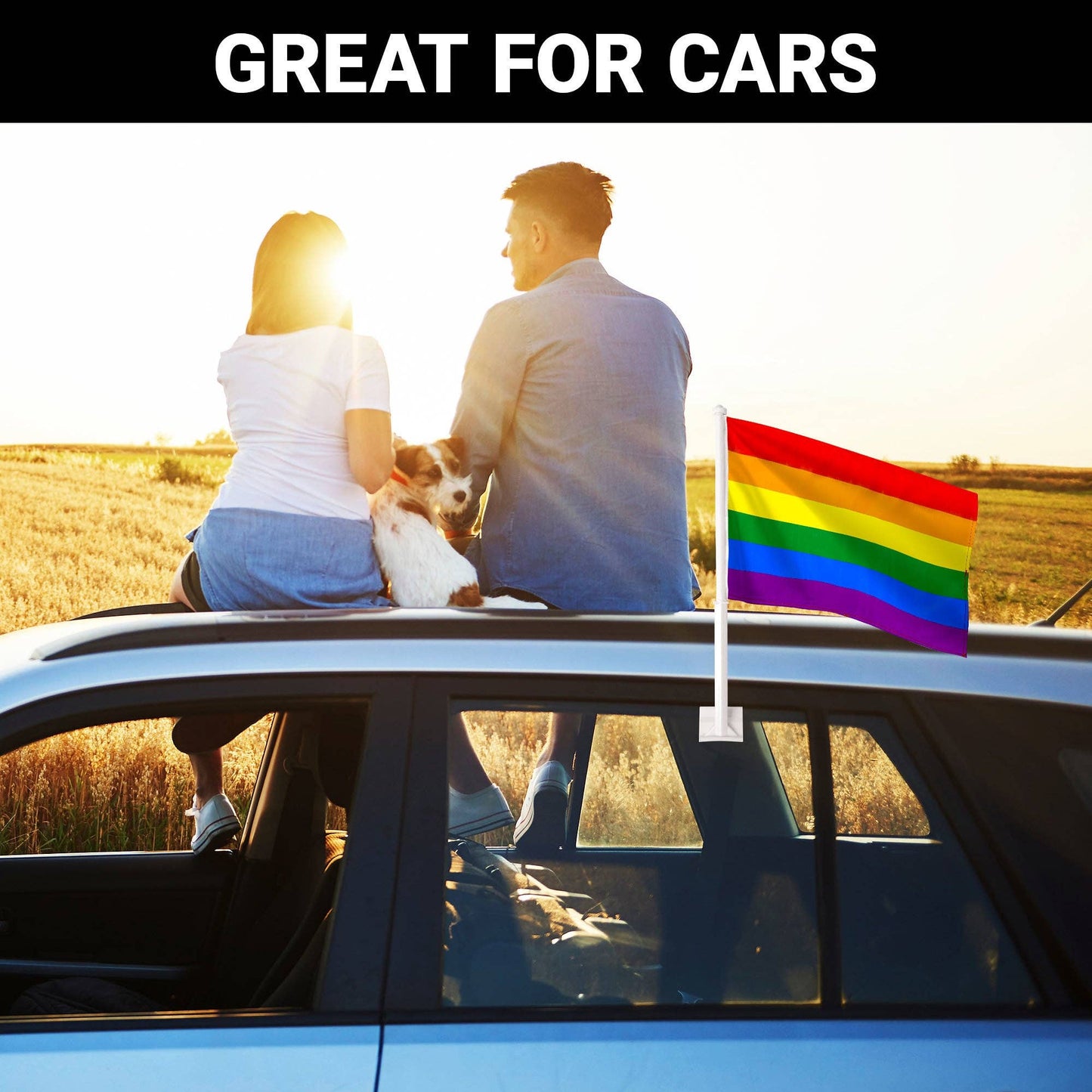 LGBTQ Rainbow Pride Car Flag | 11x17 In | Double LiteWeave Pro Series Double Sided Printed 150D Polyester | Flagpole Included/ 11X17IN