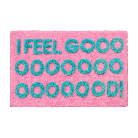 I Feel Good Slogan Bath Mat Non Slip, Colourful Tufted Rug