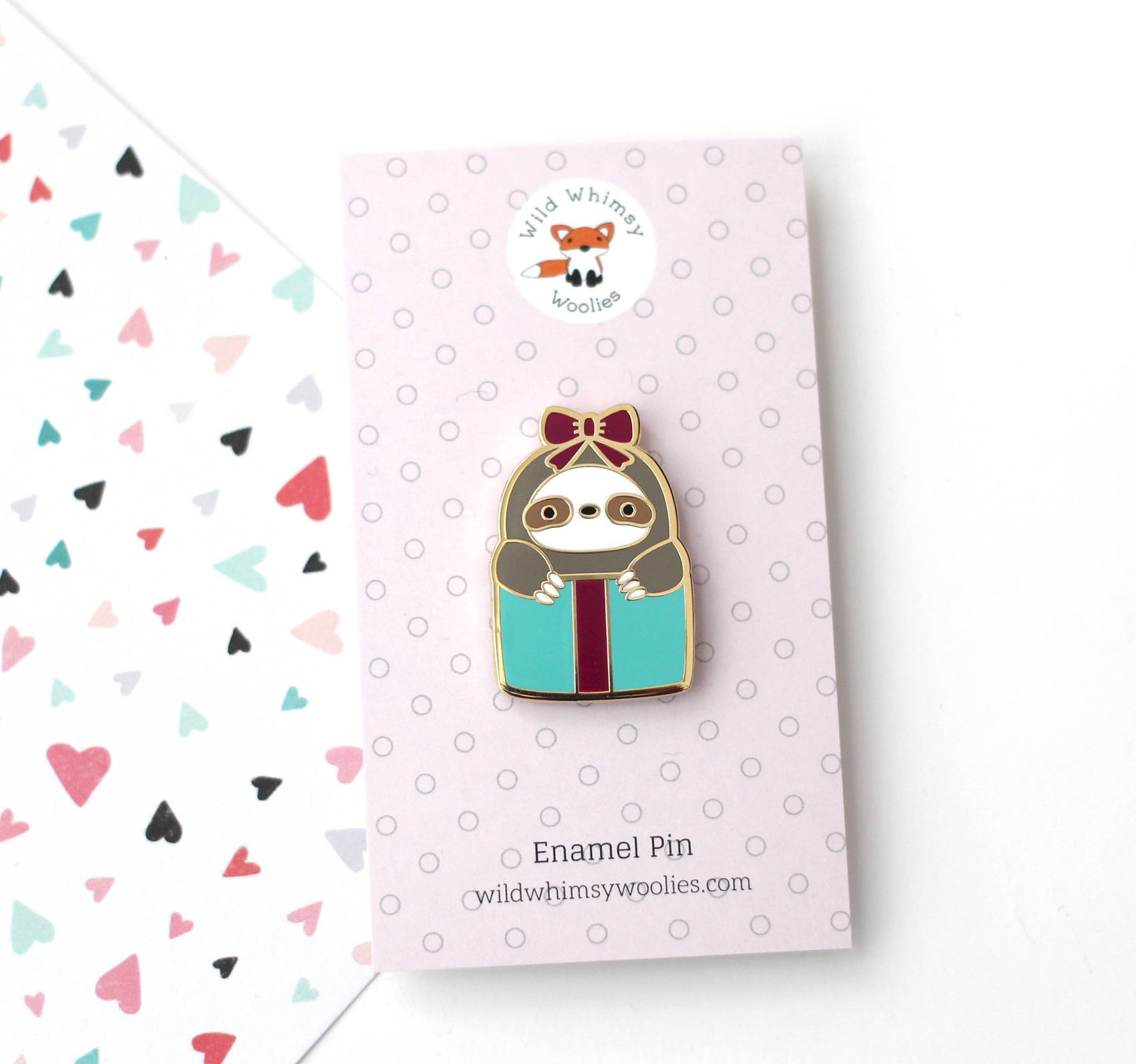 Sloth in a Gift Box Enamel Pin. Christmas Sweater Brooch