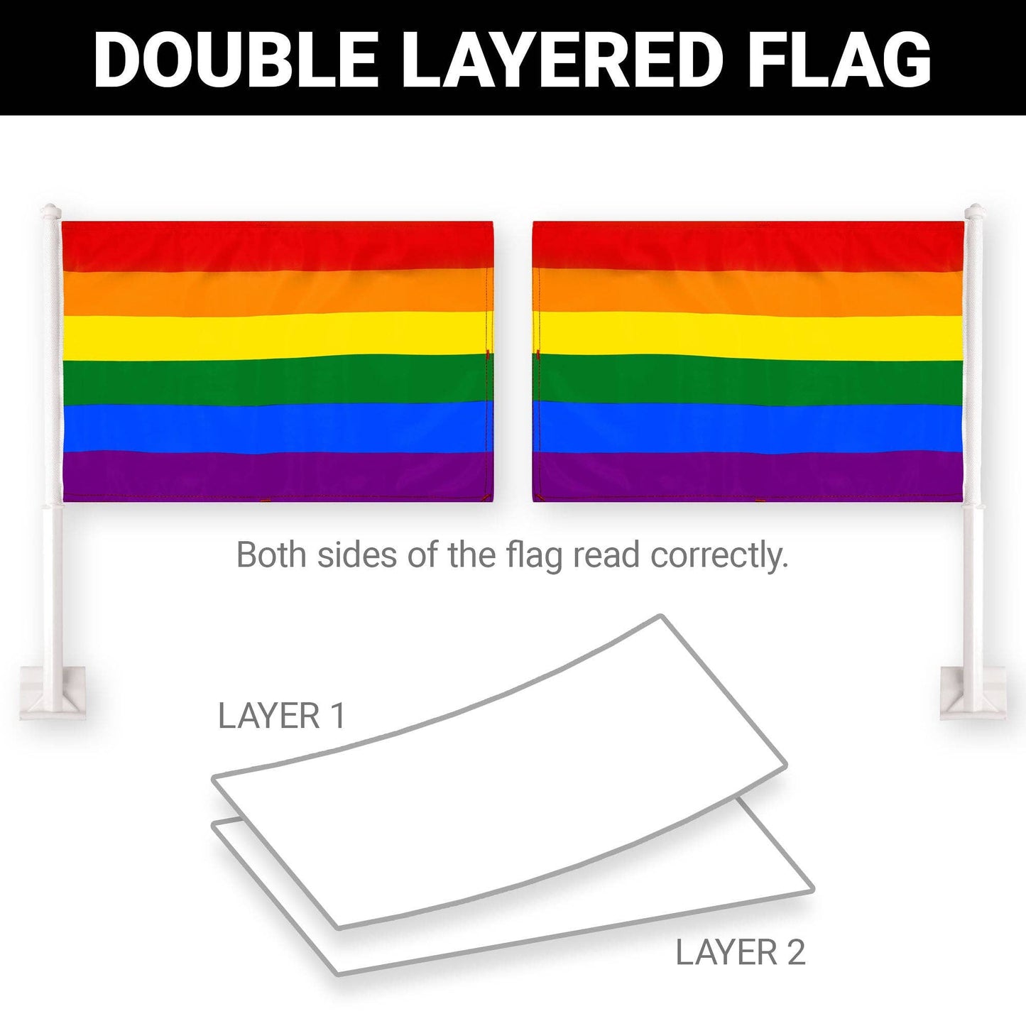 LGBTQ Rainbow Pride Car Flag | 11x17 In | Double LiteWeave Pro Series Double Sided Printed 150D Polyester | Flagpole Included/ 11X17IN
