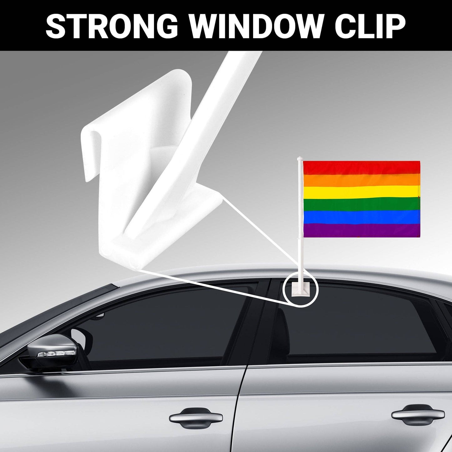 LGBTQ Rainbow Pride Car Flag | 11x17 In | Double LiteWeave Pro Series Double Sided Printed 150D Polyester | Flagpole Included/ 11X17IN