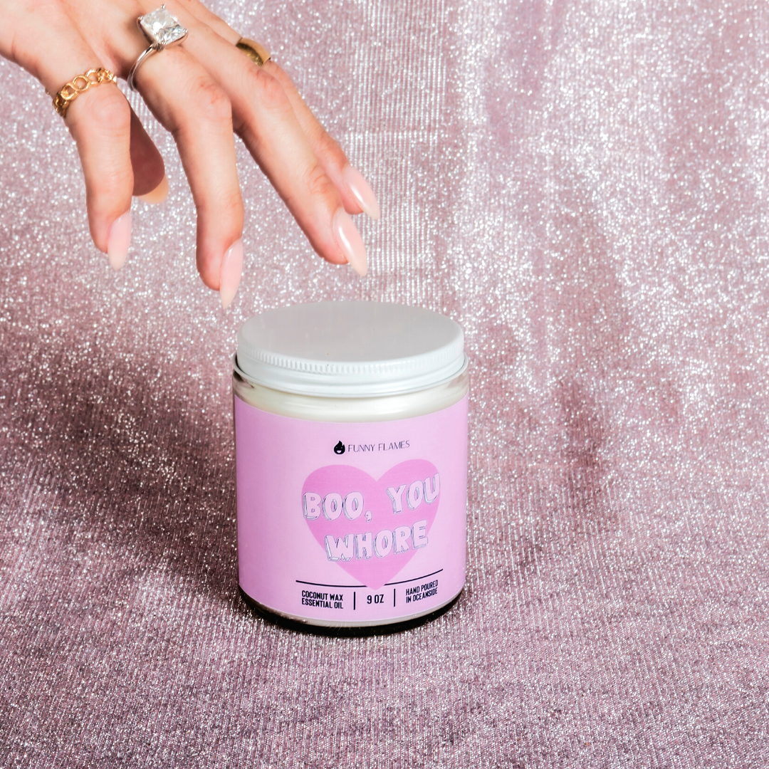 Boo, You Whore- 9oz Funny Pink Candle