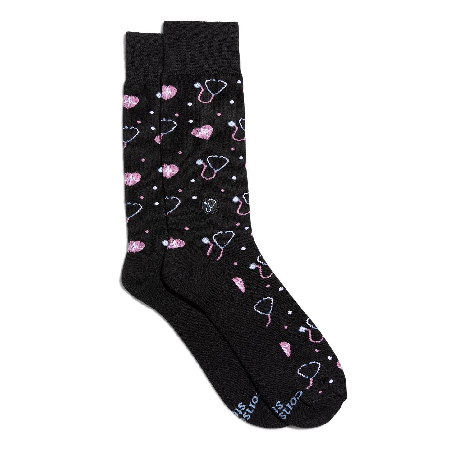 Socks that Fight Childhood Cancer (Black Stethoscopes): Medium