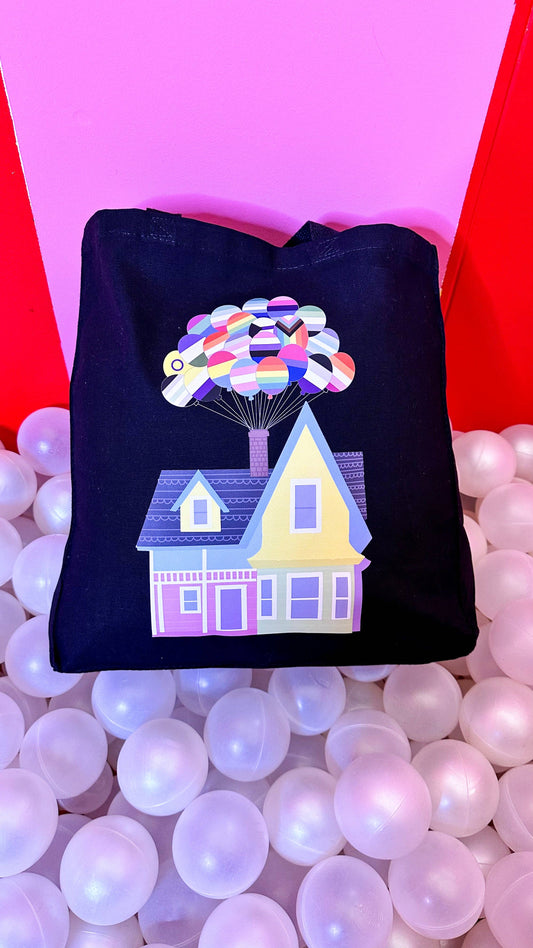 Pride Balloon House Tote Bag: Black