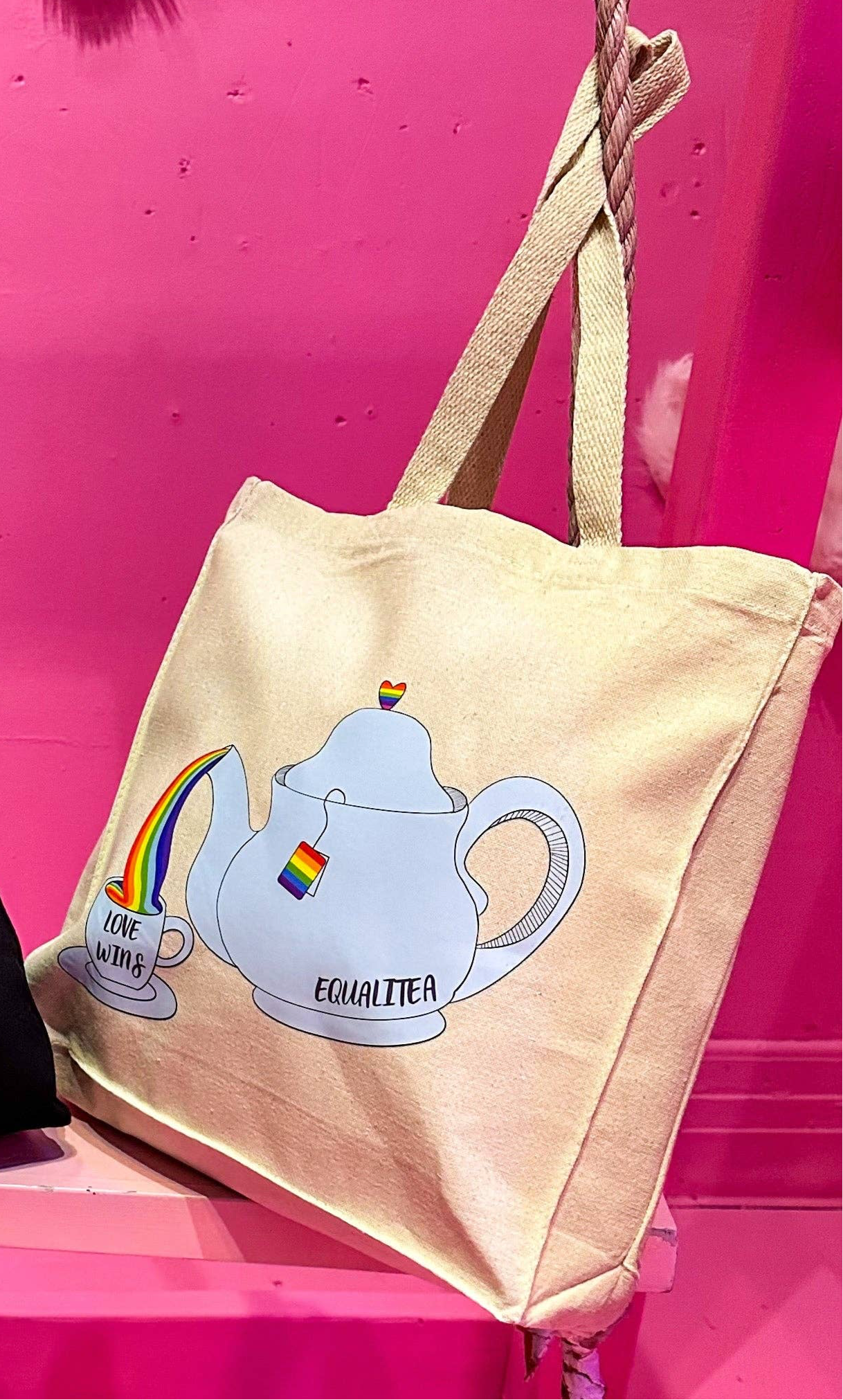 Equali-TEA LGBTQ+ Canvas Tote Bag: Natural
