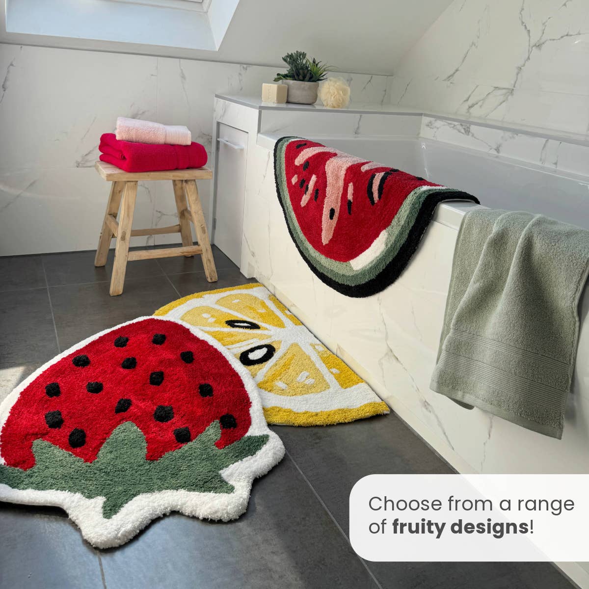 Semi Circle Lemon Bath Mat Non Slip - Fun, Colourful Rug