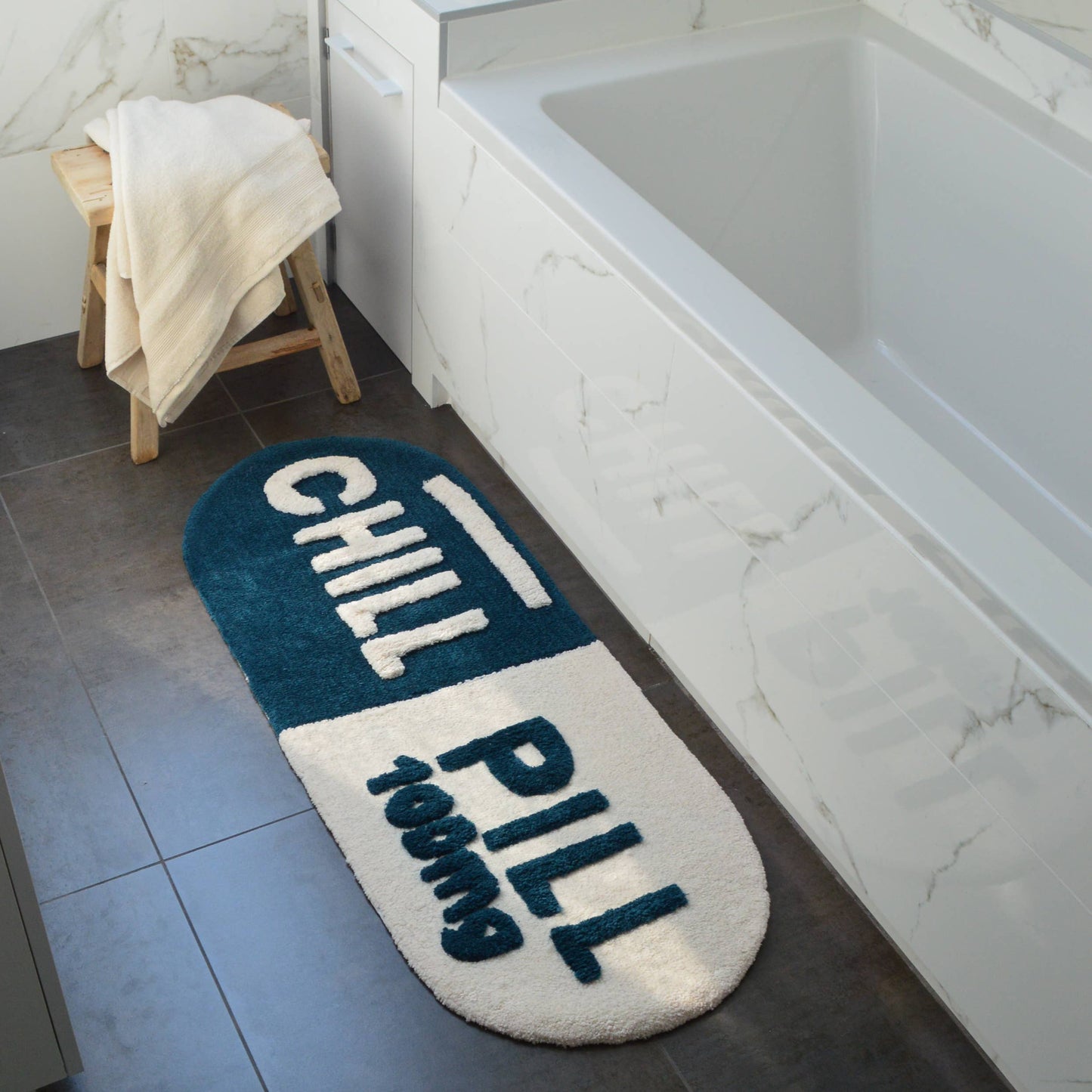 Chill Pill Rug, Hand Tufted Long Bath Mat Runner Non Slip: Red