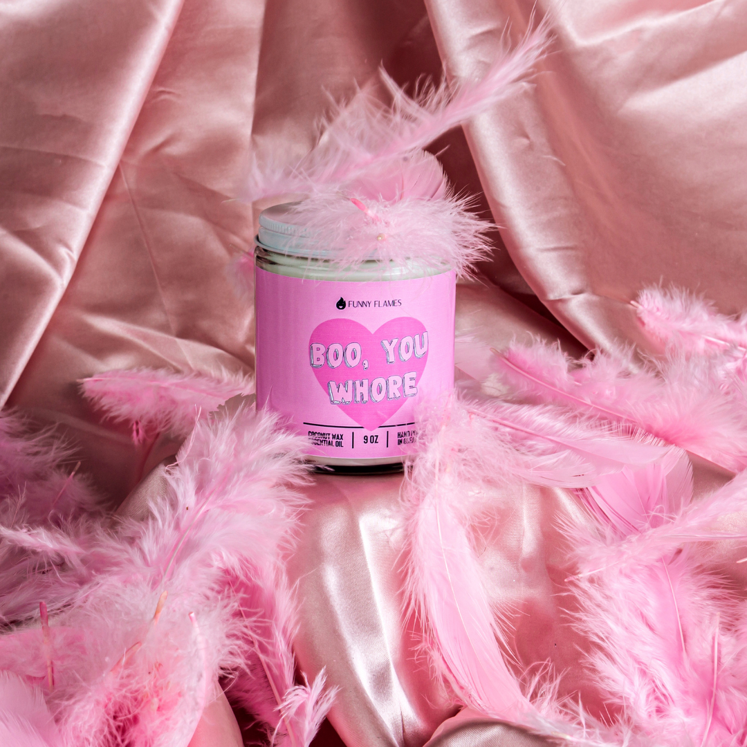 Boo, You Whore- 9oz Funny Pink Candle