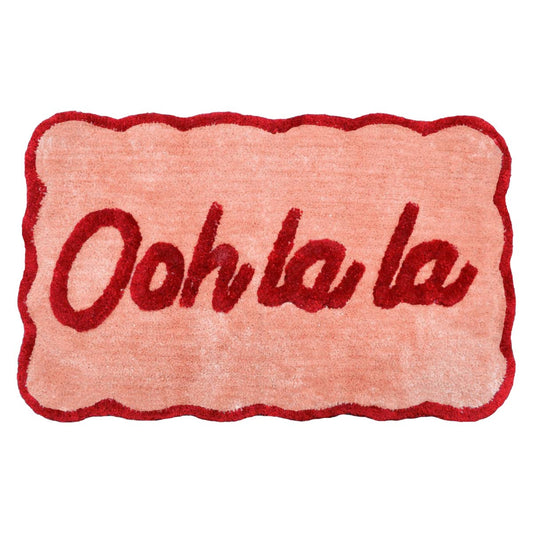 Ooh La La Slogan Scallop Bath Mat Non Slip - Scalloped Rug: Red/Pink