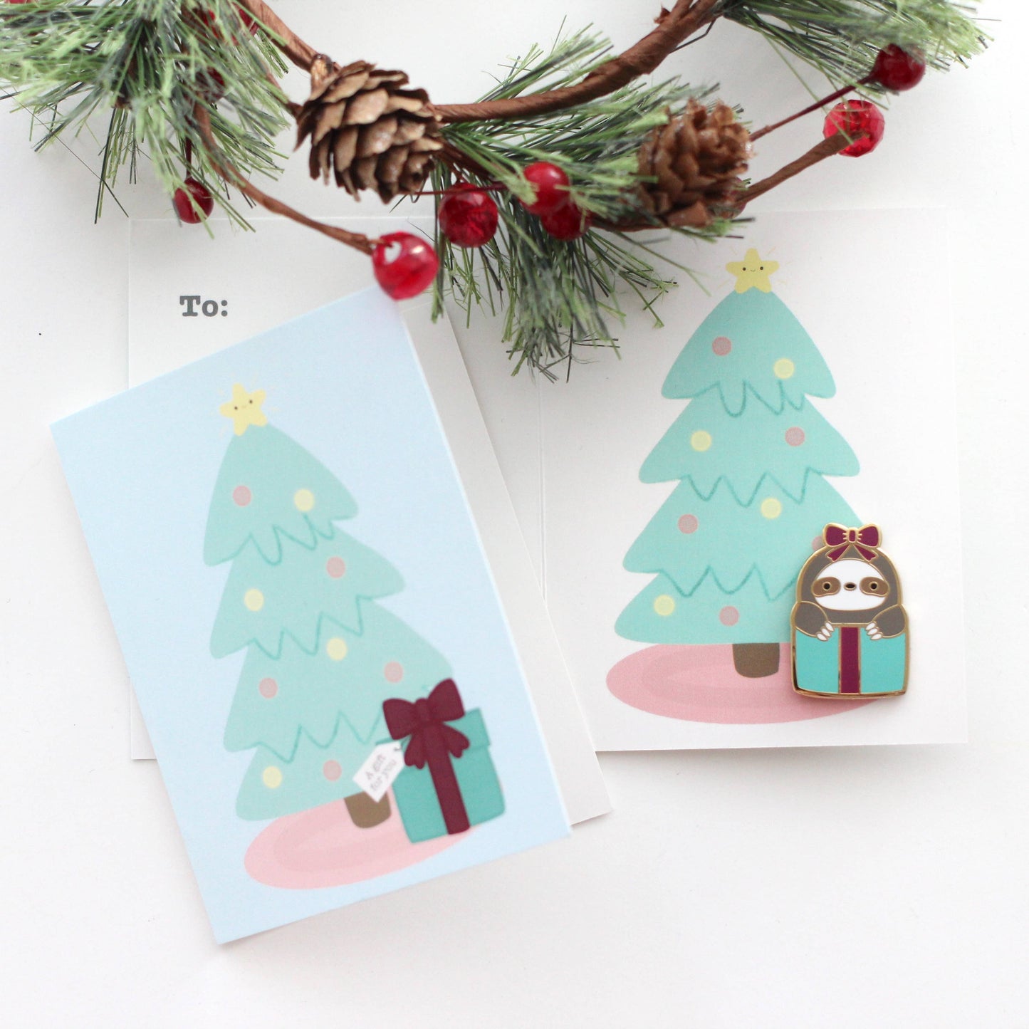 Sloth in a Gift Box Enamel Pin. Christmas Sweater Brooch