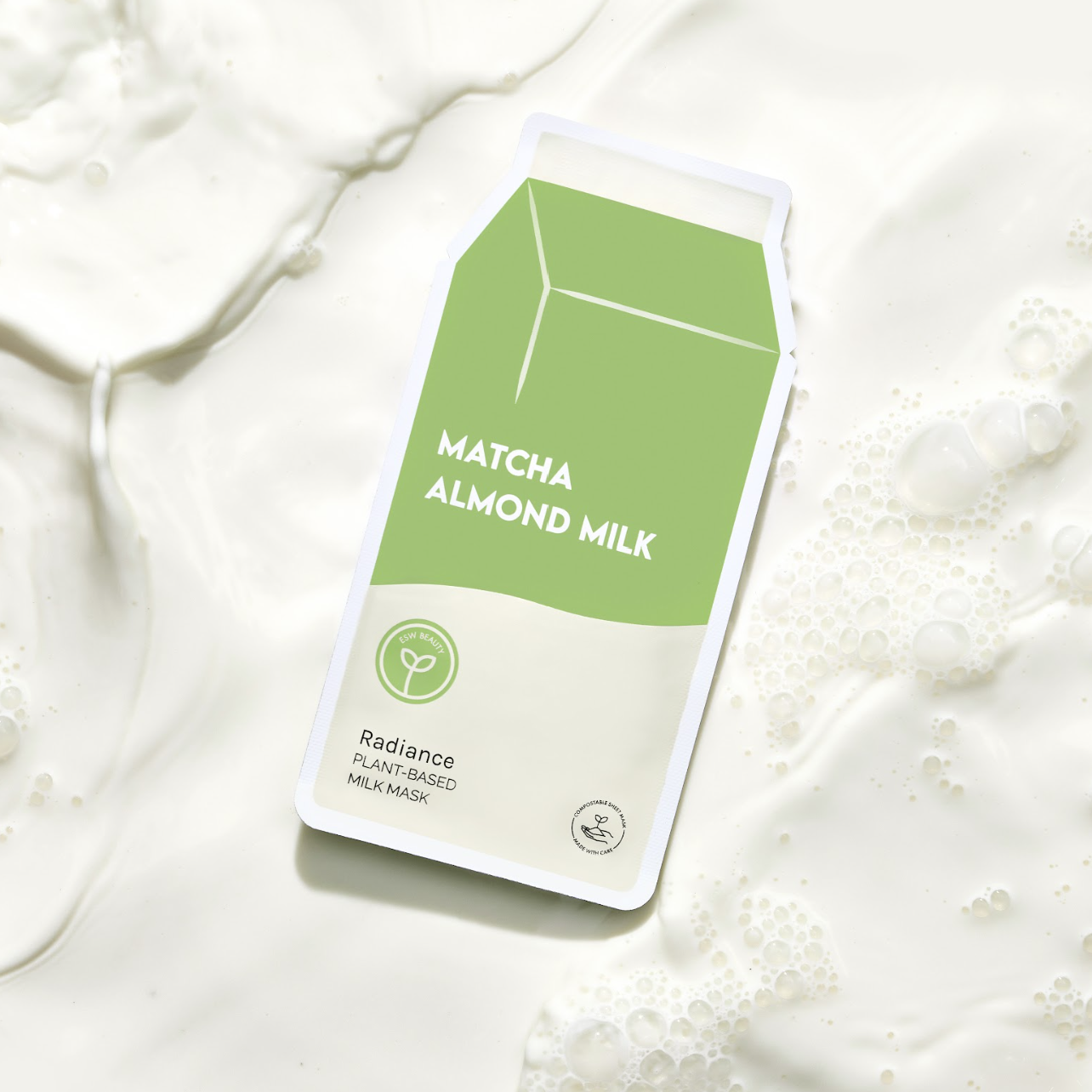Matcha Almond Milk Radiance Plant-Based Milk Sheet Mask: With Peg Hole