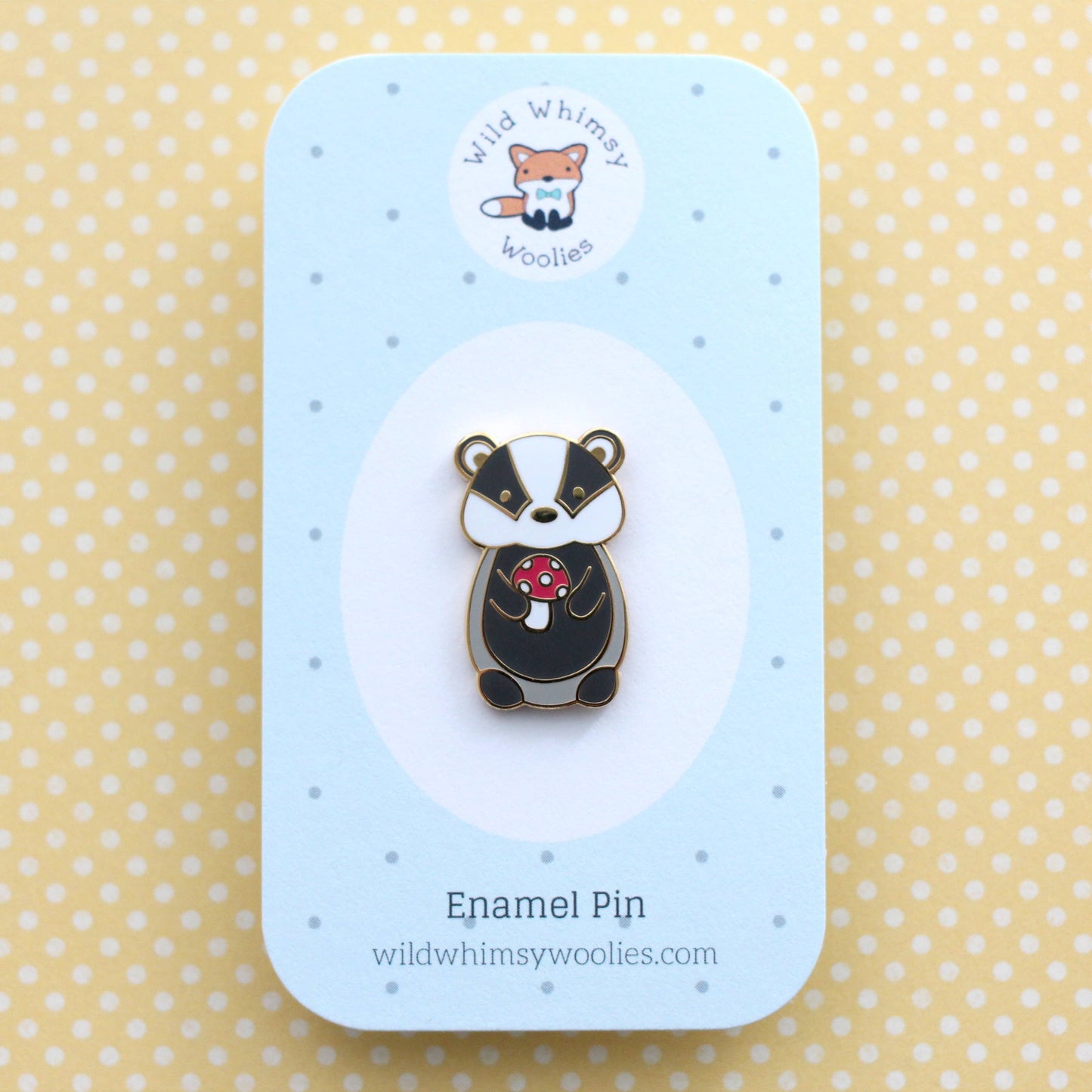 Badger and Red Mushroom Enamel Pin (Black Variant)