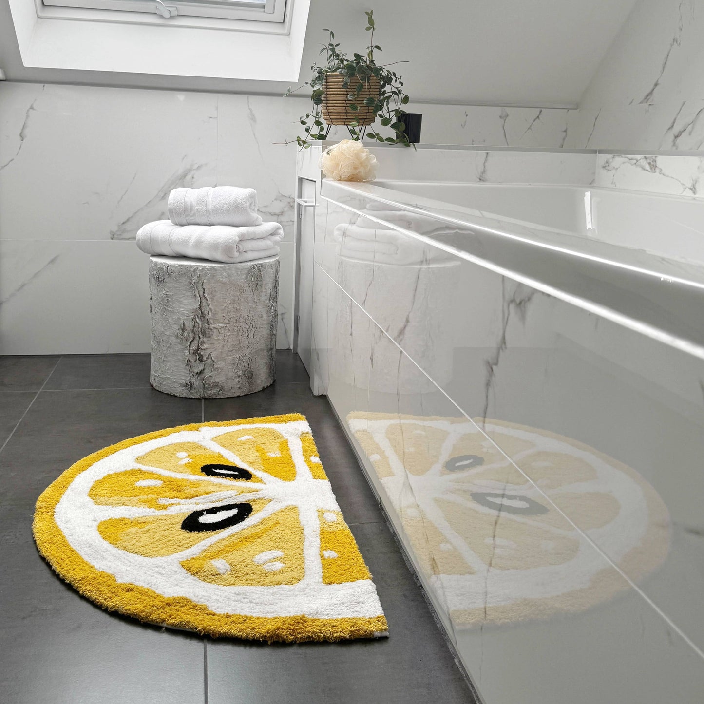 Semi Circle Lemon Bath Mat Non Slip - Fun, Colourful Rug