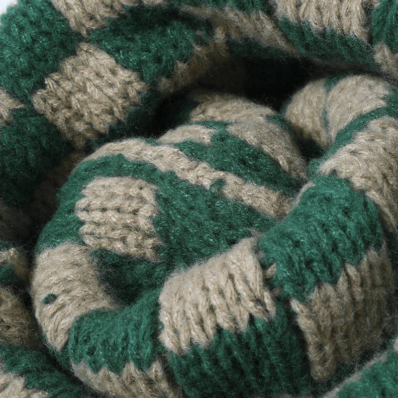 Plaid Contrast Color Warm Knit Beanie : Green