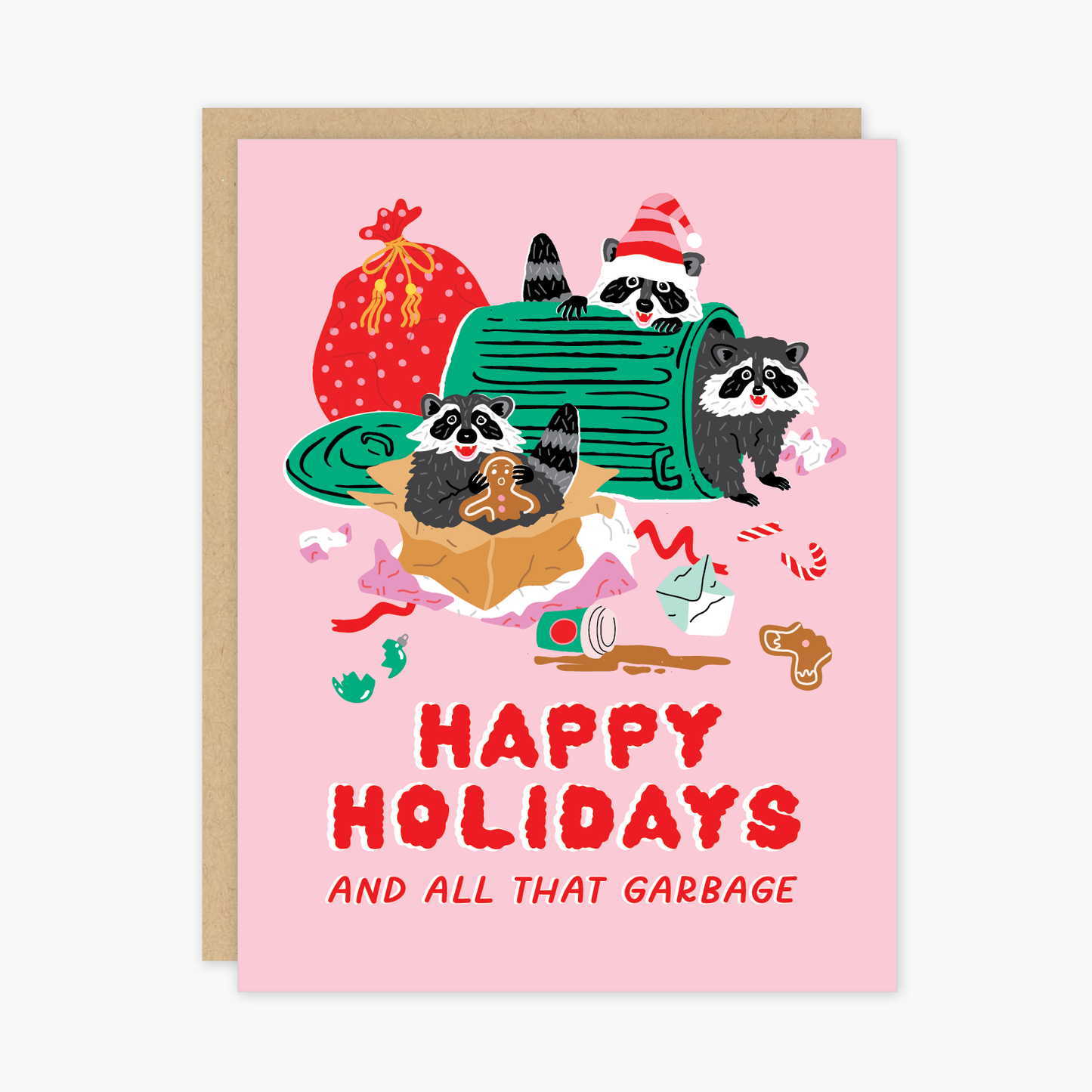 Boxed Pink Raccoons Holiday Card