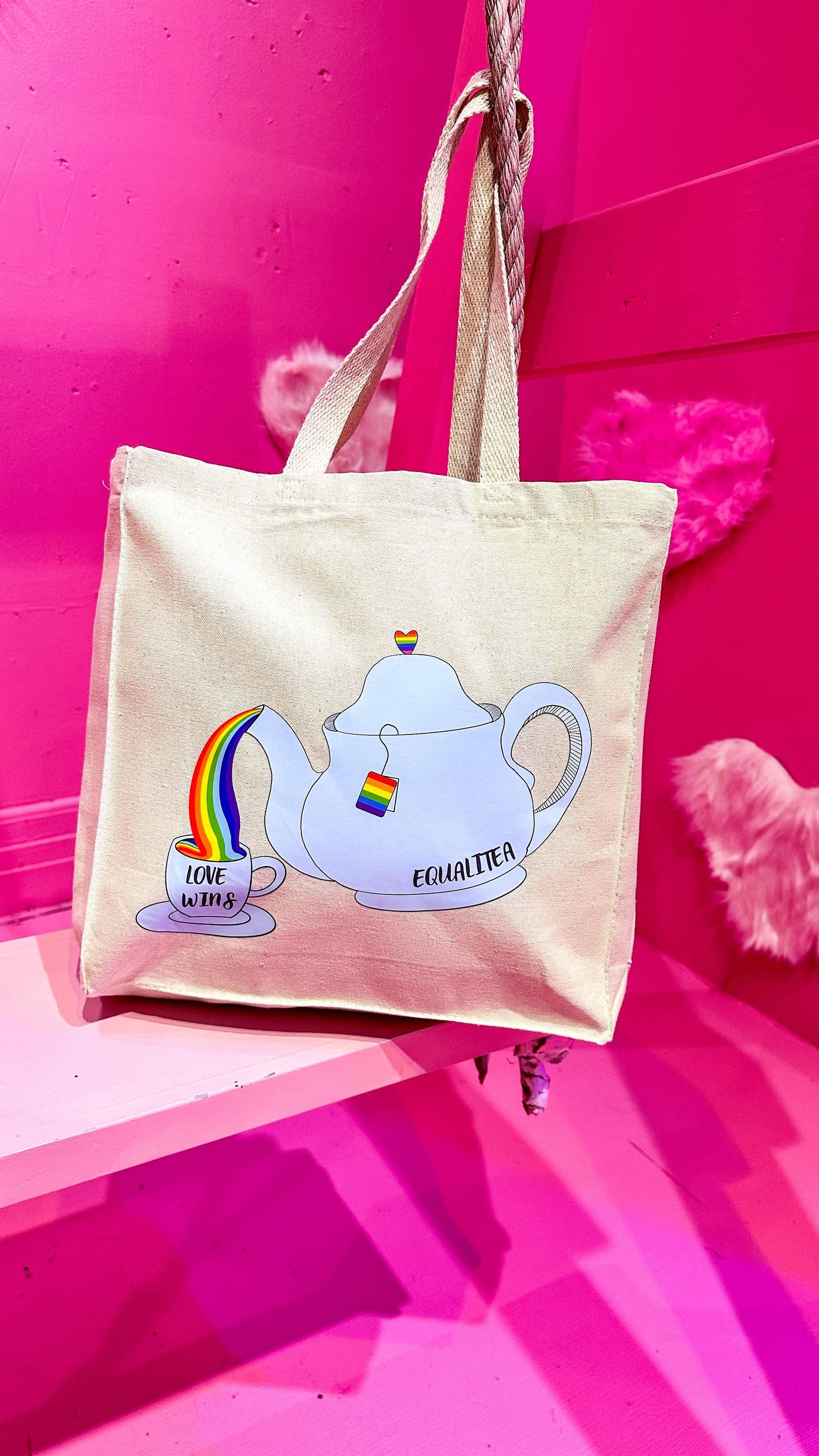 Equali-TEA LGBTQ+ Canvas Tote Bag: Natural