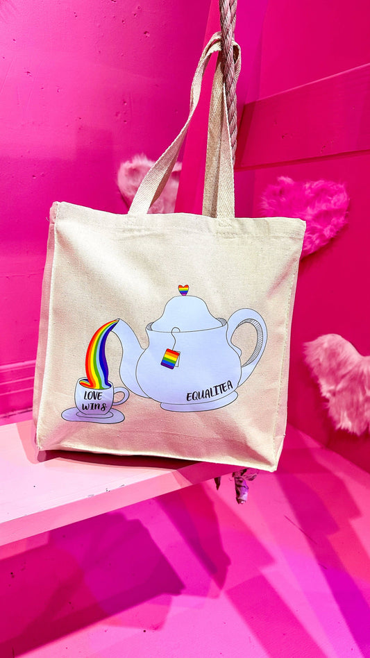 Equali-TEA LGBTQ+ Canvas Tote Bag: Natural