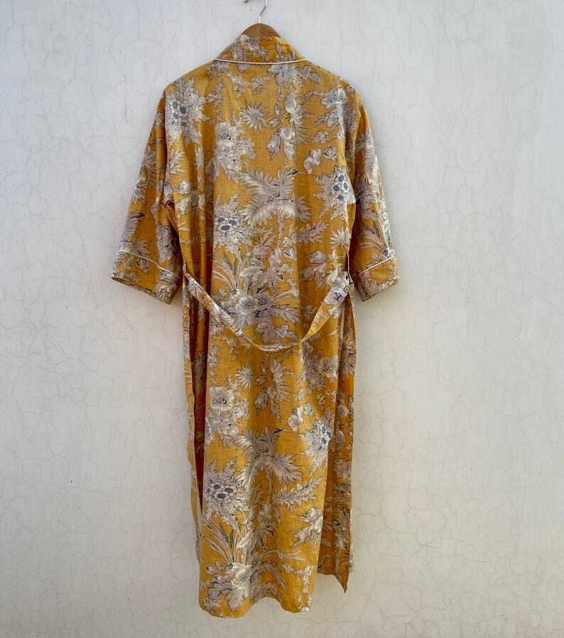 Mustard Yellow Floral Kimono Robe