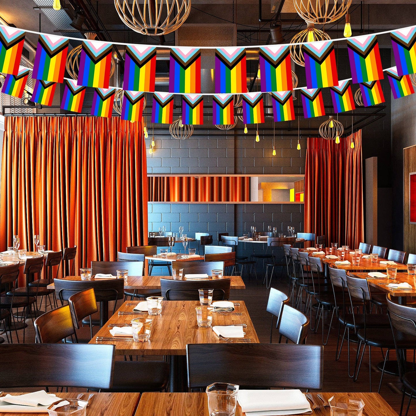 LGBTQ Progress Rainbow Pride Bunting Banner | Flag 8.2 x 5.5 Inch, Full String 33 Feet | Printed 150D Polyester, Decorations For Bar, School, Festival Events Celebration: Default Title / 8.2X5.5IN