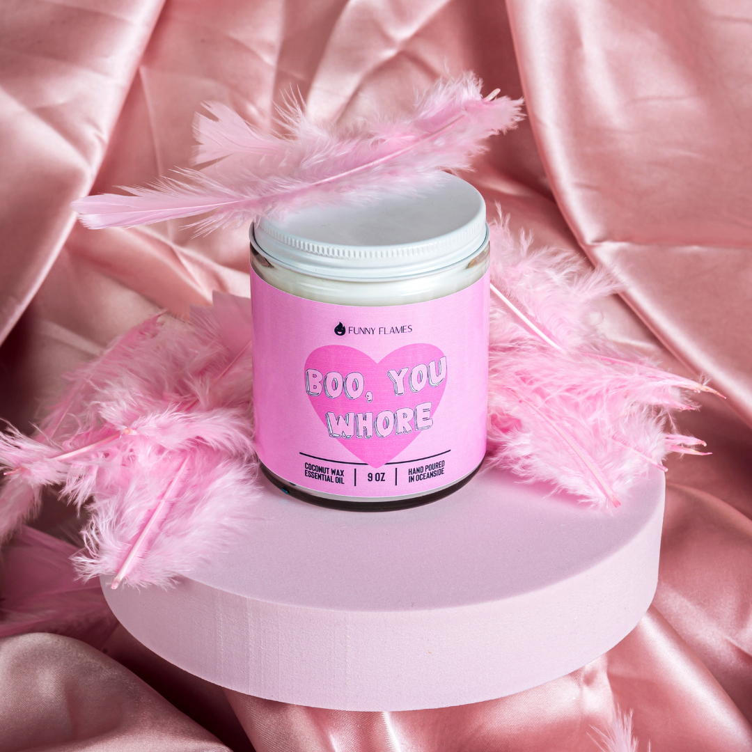 Boo, You Whore- 9oz Funny Pink Candle