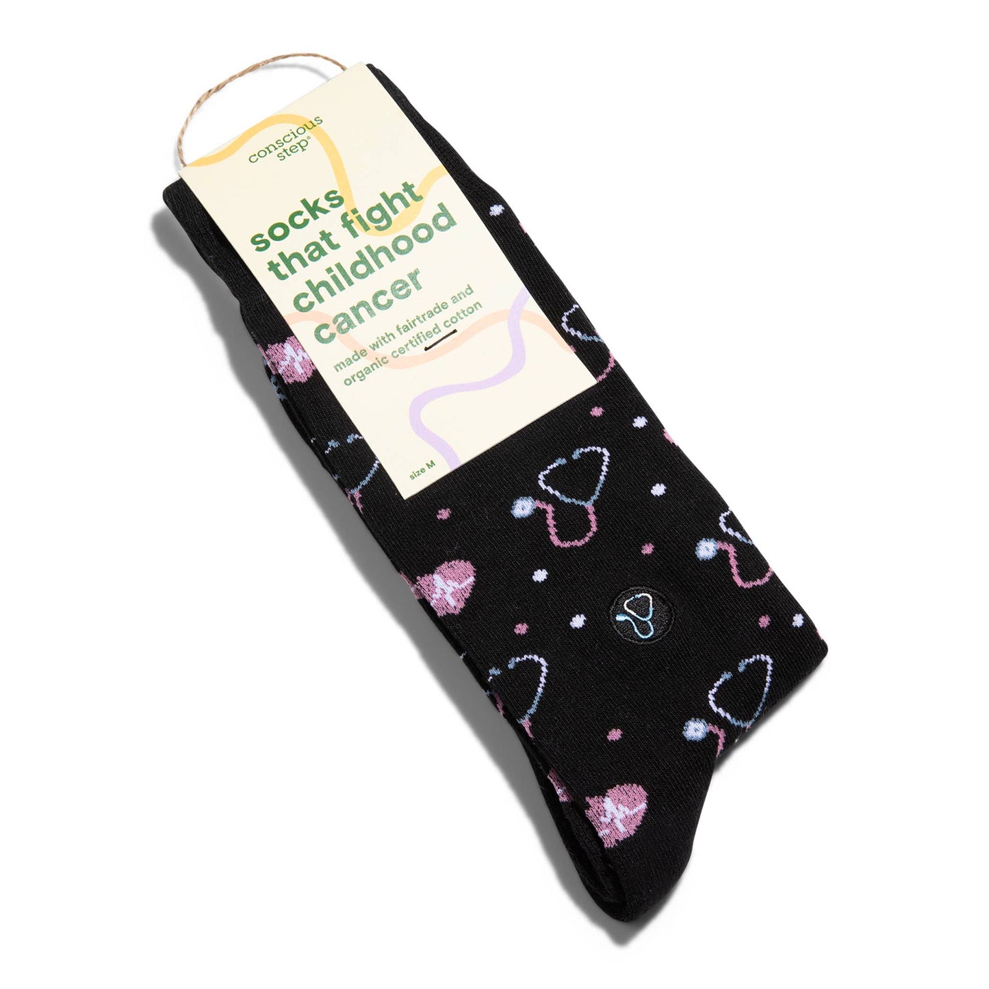 Socks that Fight Childhood Cancer (Black Stethoscopes): Small