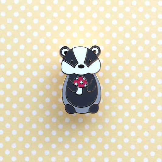Badger and Red Mushroom Enamel Pin (Black Variant)