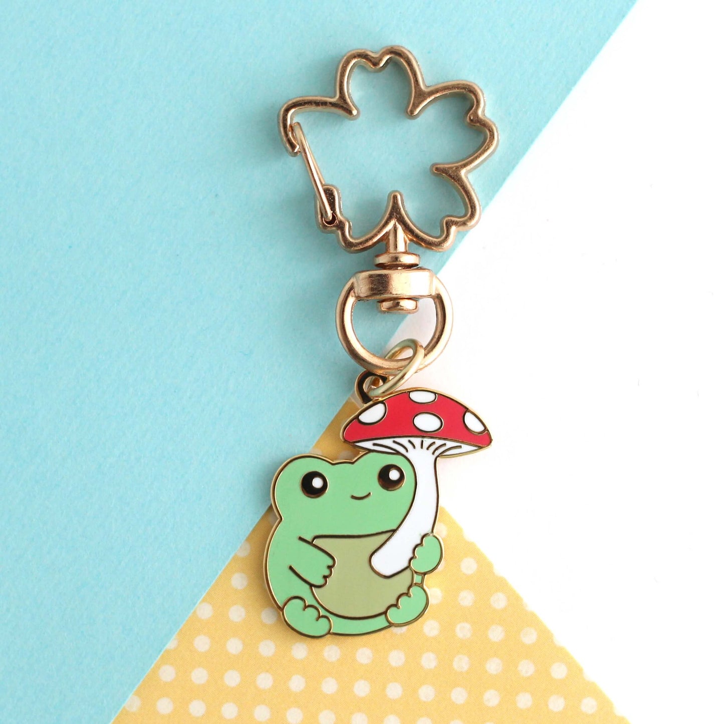 Frog with Red Mushroom Umbrella Enamel Keychain