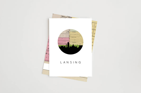 Lansing skyline and map greeting card