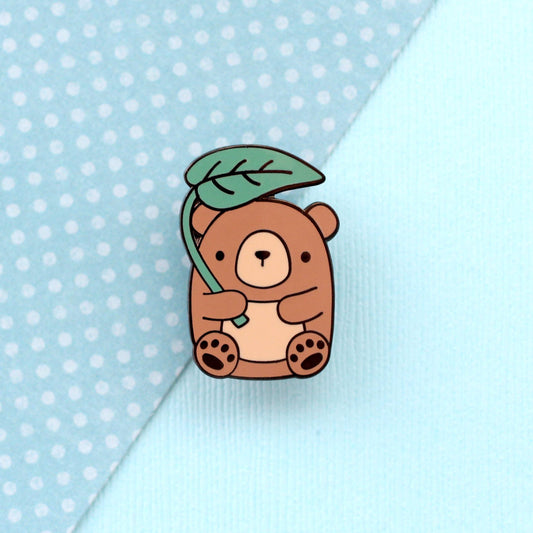 Brown Bear Lapel Pin (Black Nickel). Woodland Animal Pin