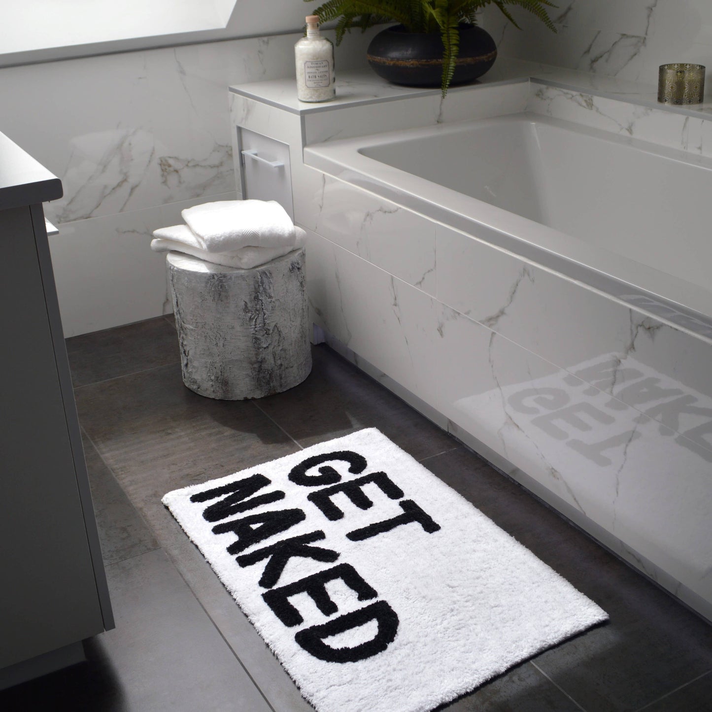 Get Naked Bath Mat - Non Slip Slogan Bathroom Rug: White/Black