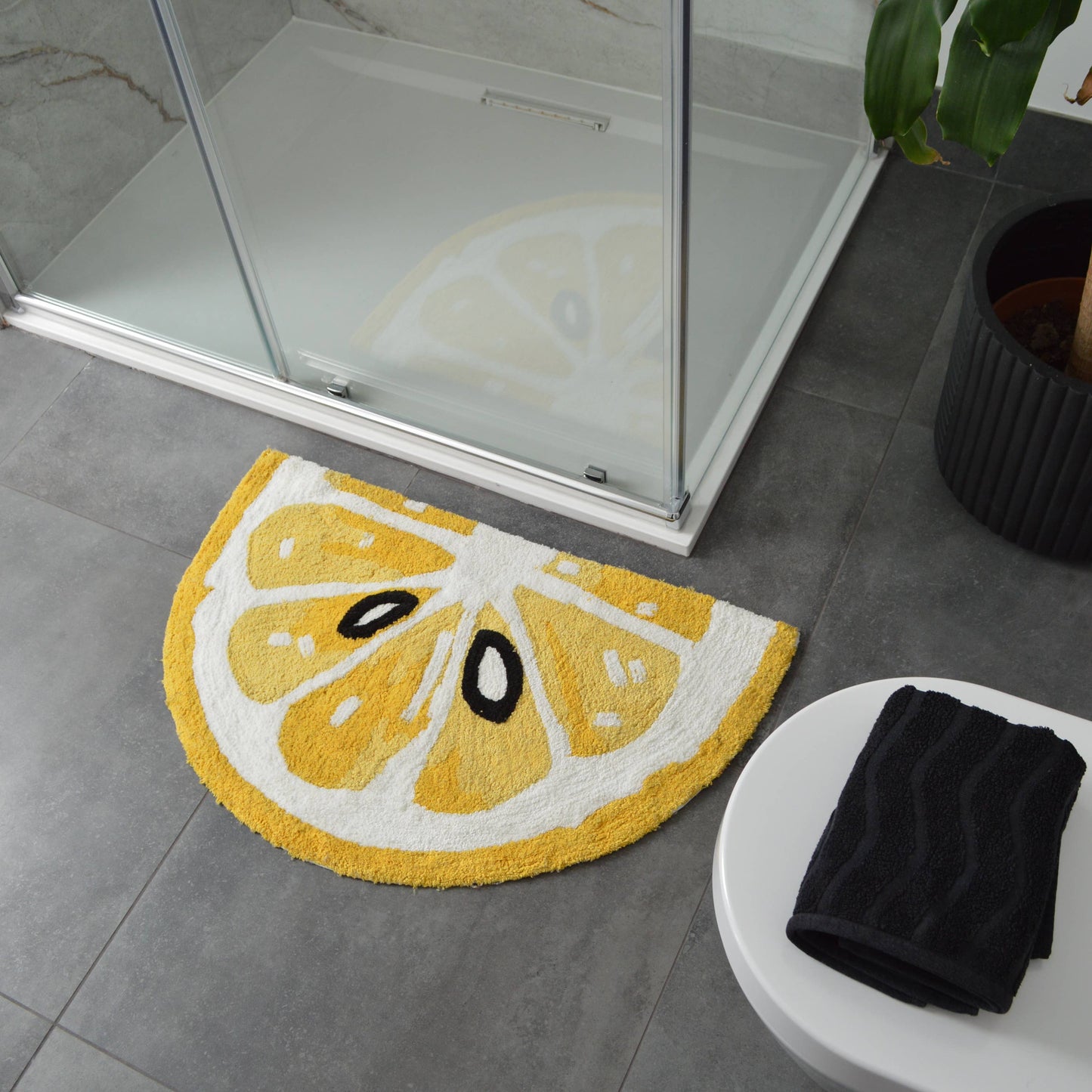 Semi Circle Lemon Bath Mat Non Slip - Fun, Colourful Rug
