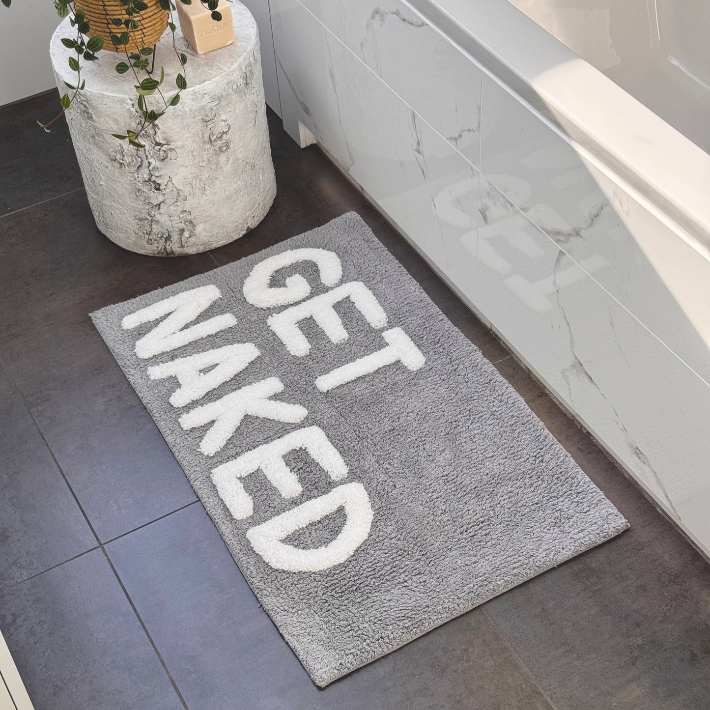 Get Naked Bath Mat - Non Slip Slogan Bathroom Rug: White/Black