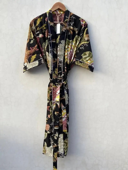 Women Kimono Robe Cotton Dressing Gown Boho Cotton Bathrobe: One size US women's letter