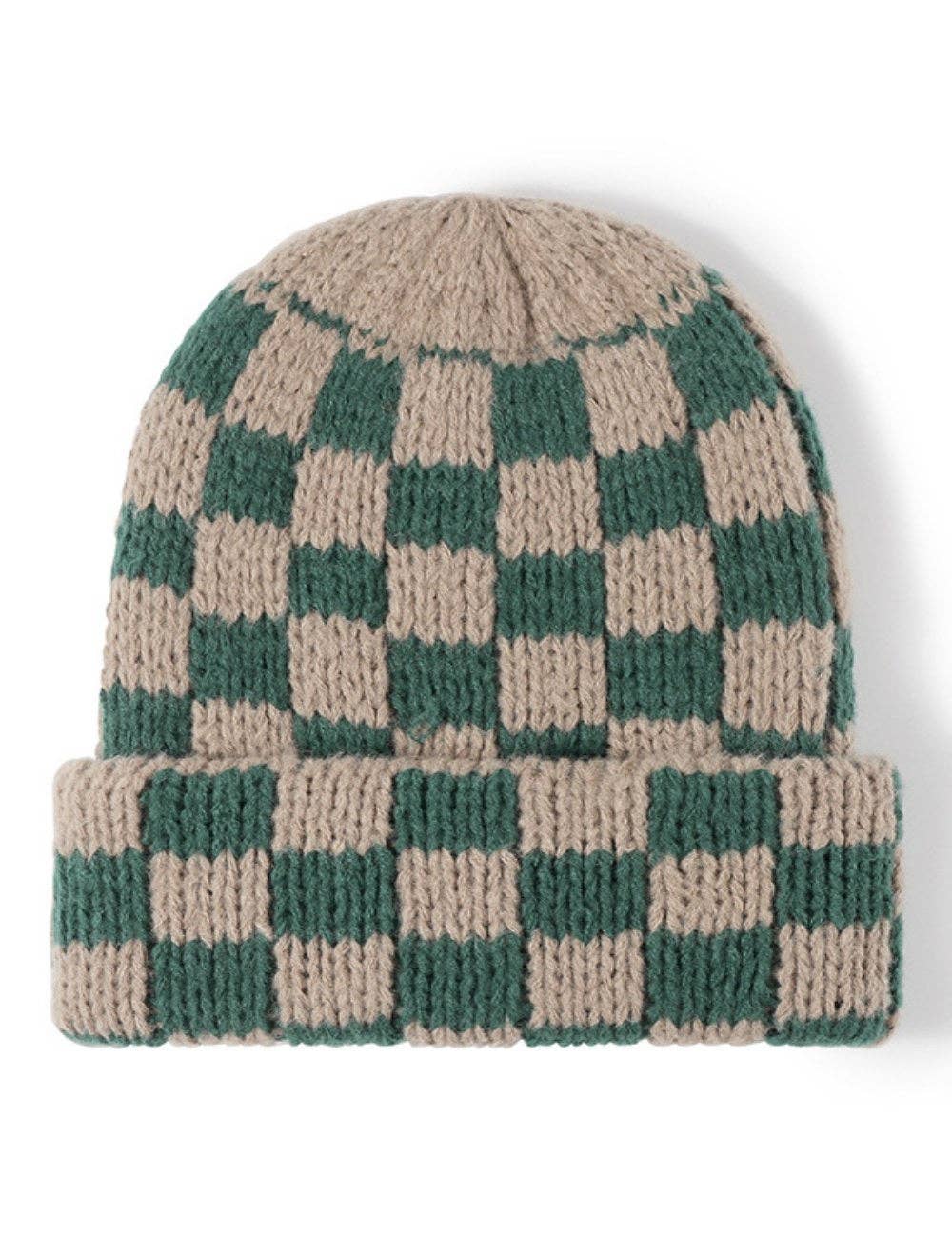 Plaid Contrast Color Warm Knit Beanie : Green