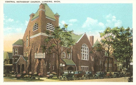 Central Methodist Church, Lansing - Vintage Image, Postcard