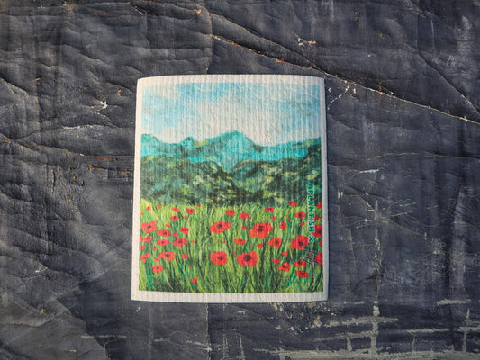 Poppy Flower Swedish Dishcloth