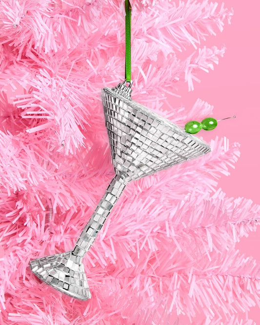 Disco Martini Ornament - silver disco ornament, Christmas Decorations