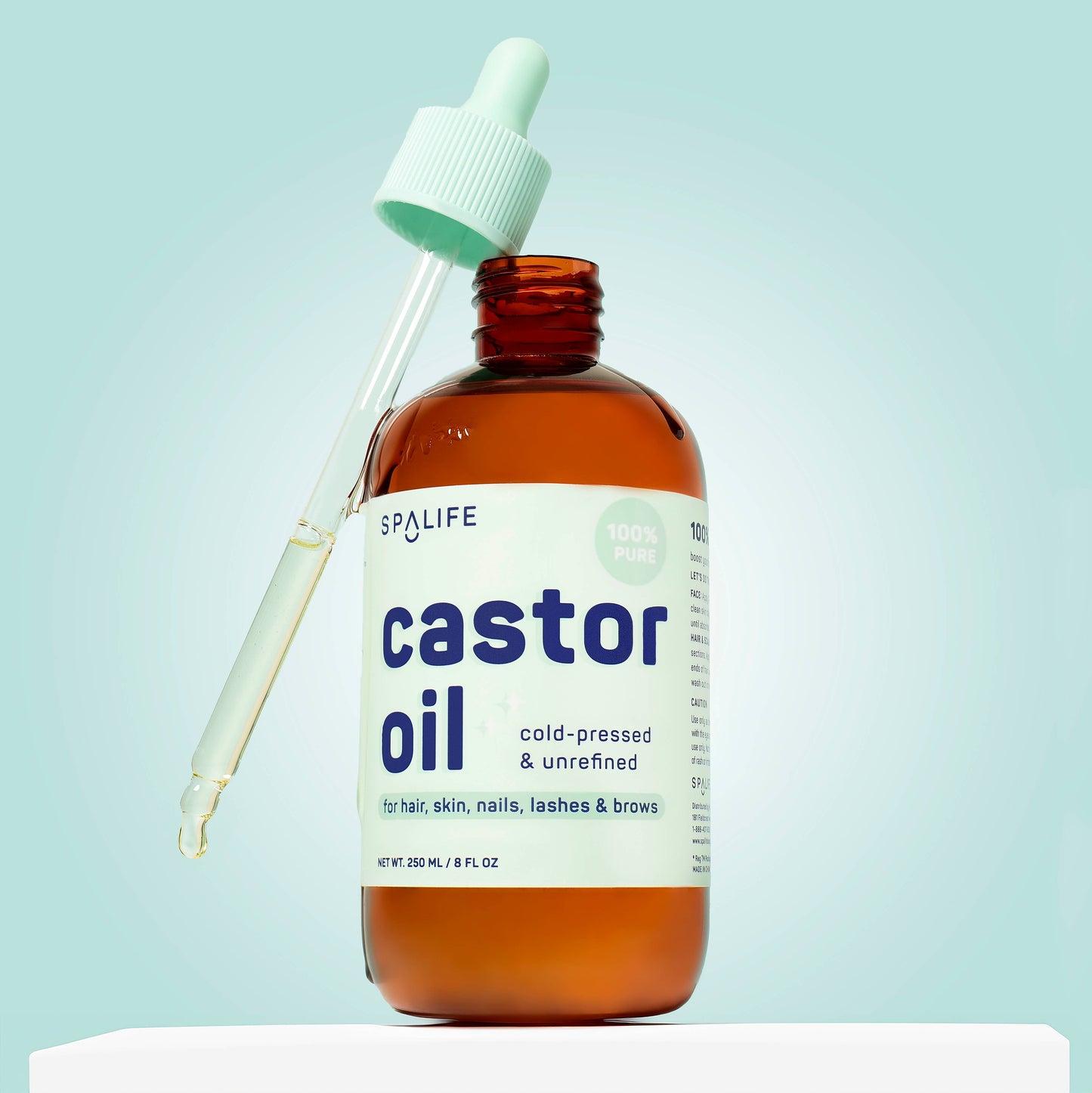 Castor Oil 100% Pure For Hair Skin Lashes- Mint Bottle