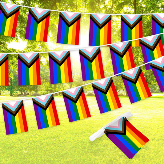 LGBTQ Progress Rainbow Pride Bunting Banner | Flag 8.2 x 5.5 Inch, Full String 33 Feet | Printed 150D Polyester, Decorations For Bar, School, Festival Events Celebration: Default Title / 8.2X5.5IN