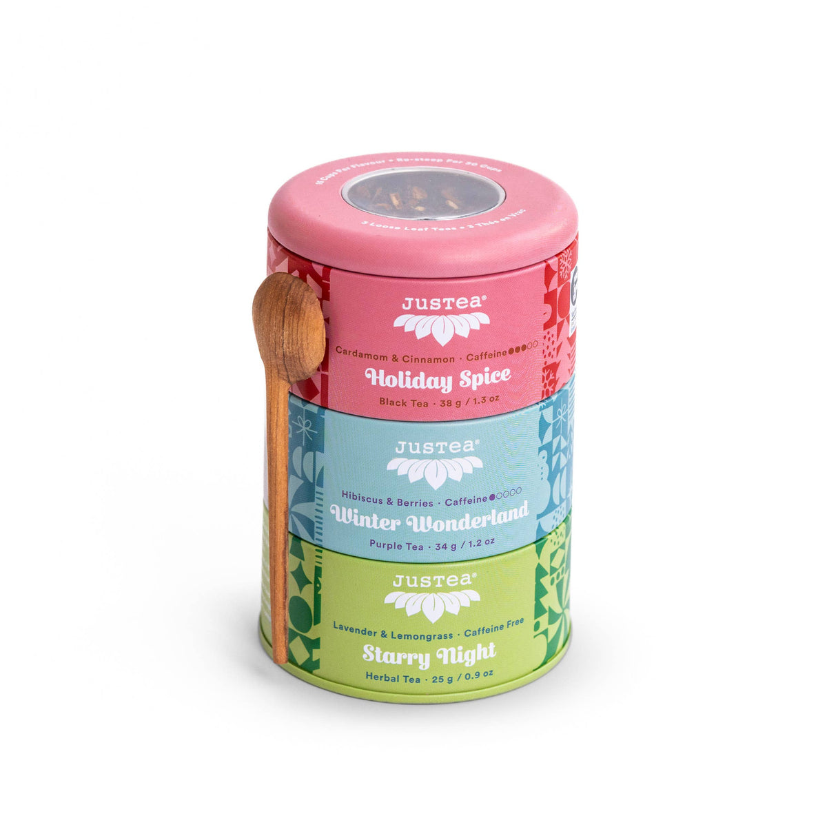 Holiday Trio Tin & Spoon - Organic Black, Purple, Herbal Tea
