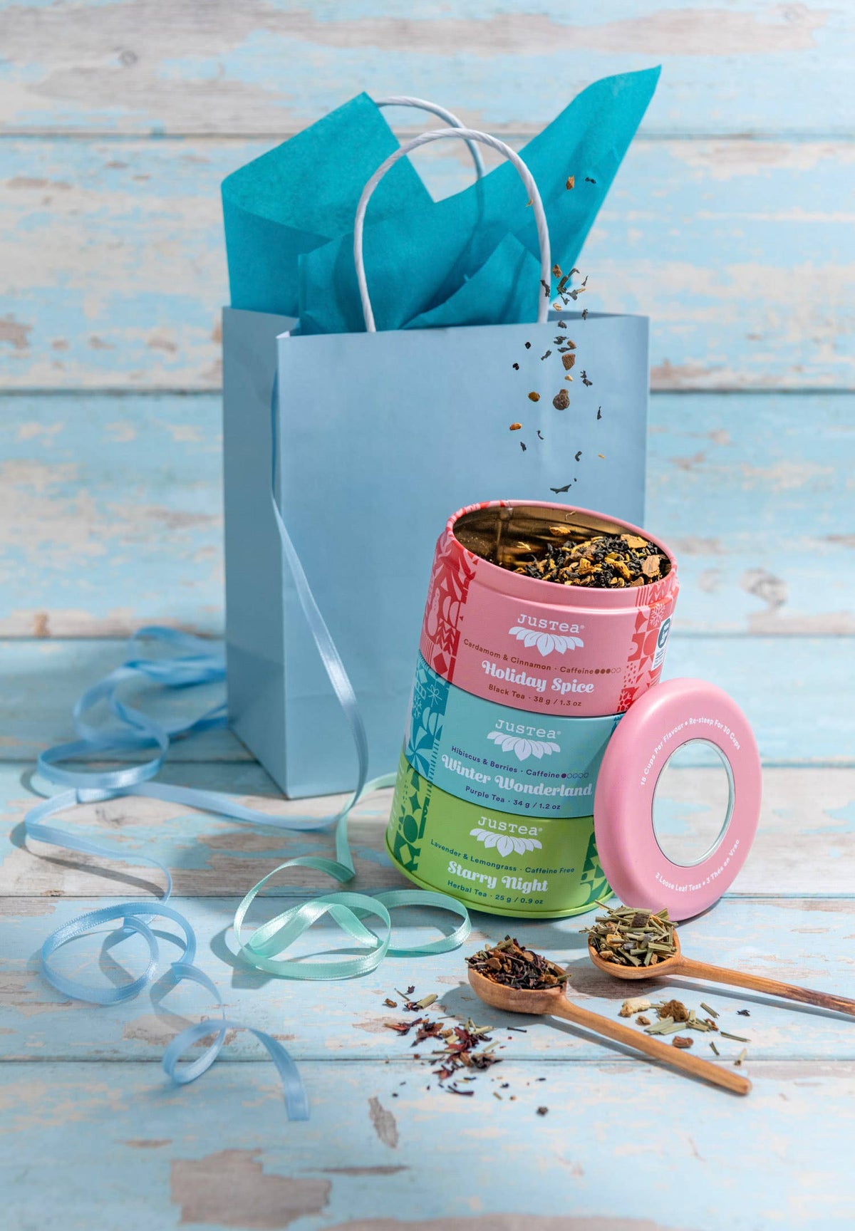Holiday Trio Tin & Spoon - Organic Black, Purple, Herbal Tea