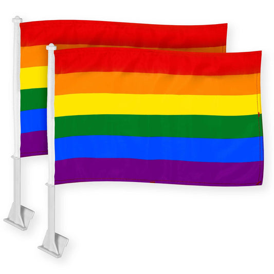 LGBTQ Rainbow Pride Car Flag | 11x17 In | Double LiteWeave Pro Series Double Sided Printed 150D Polyester | Flagpole Included/ 11X17IN